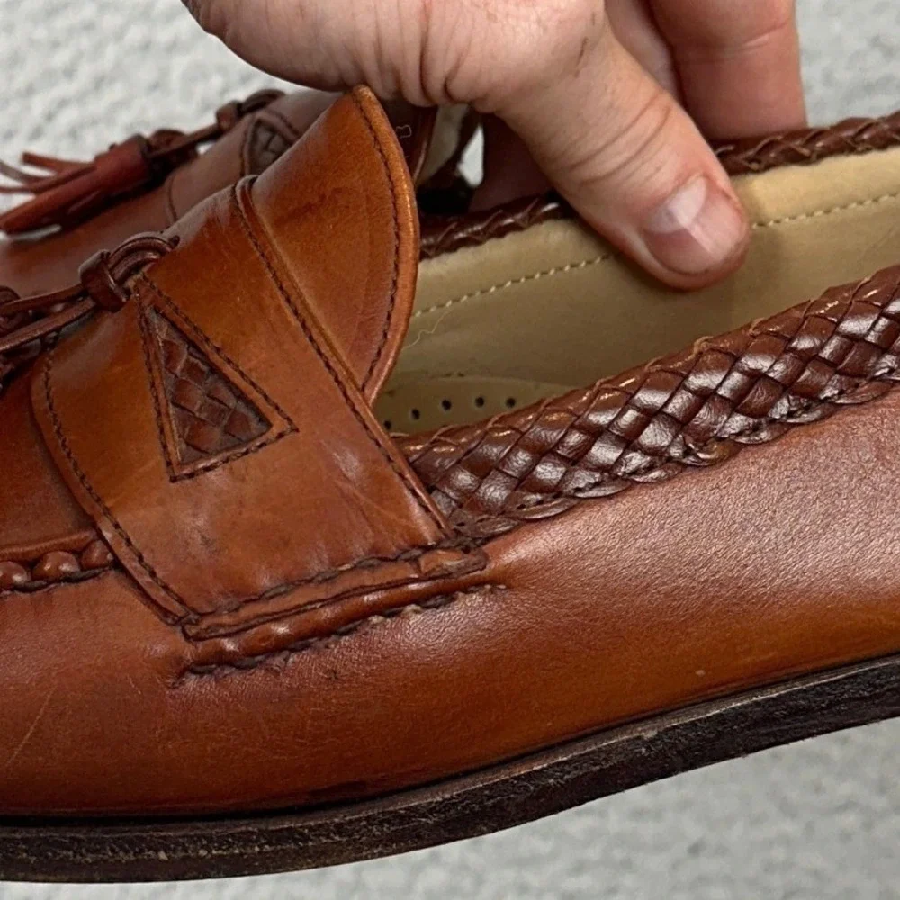 Allen Edmonds Shoes Men 10 Maxfield Tassel Brown Braided Leather Loafers Slip On